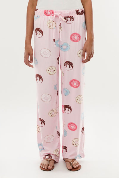 Canada Weather Gear Doughnut Print Wide Leg Pajama Pants - Pink - Womens Pajamas - Fairweather