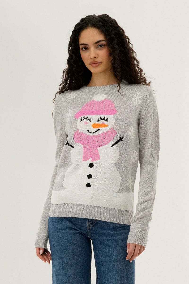 Festive Snowman Christmas Sweater - Grey - Womens Christmas Sweaters - Fairweather