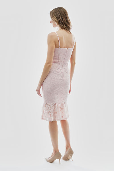 Costa Blanca Floral Lace Flounce Hem Cocktail Dress - Blush - Womens Cocktail Dresses - Fairweather