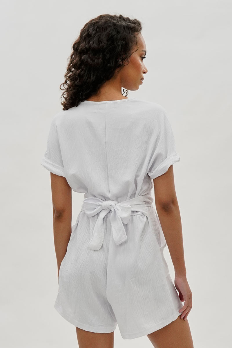 Stylexchange Vintage Back Tie Button Up Romper - White - Womens Jumpsuits & Rompers - Fairweather