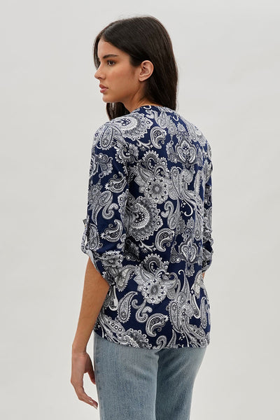 International INC Company Paisley Print Lace Up Blouse - Navy - Womens Shirts & Blouses - Fairweather