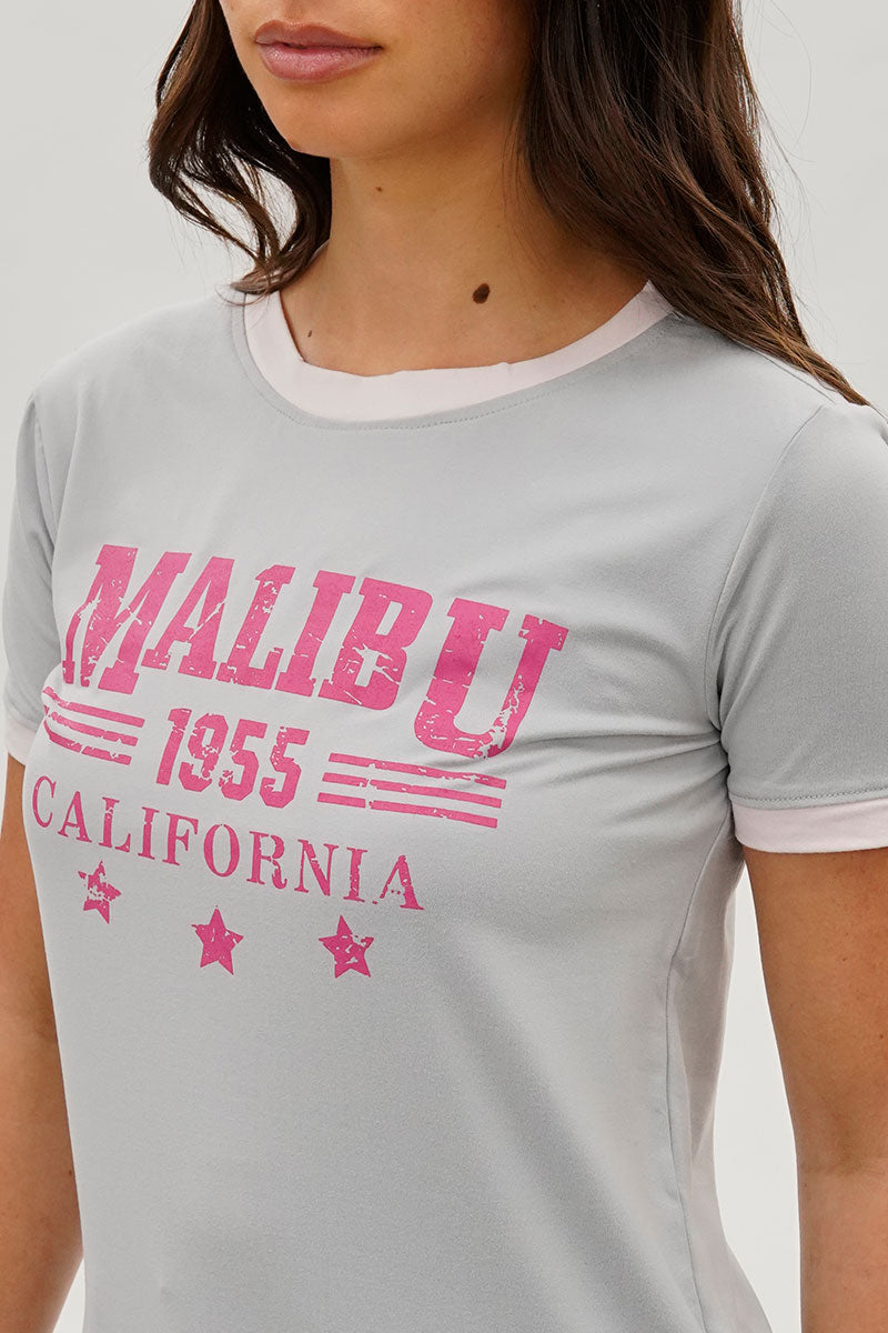 Stylexchange Vintage Malibu Graphic Ringer Tee - Grey - Womens Tees & Tank Tops - Fairweather