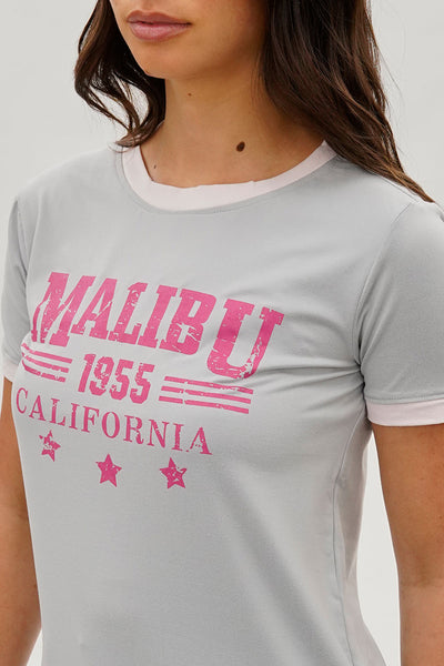Stylexchange Vintage Malibu Graphic Ringer Tee - Grey - Womens Tees & Tank Tops - Fairweather