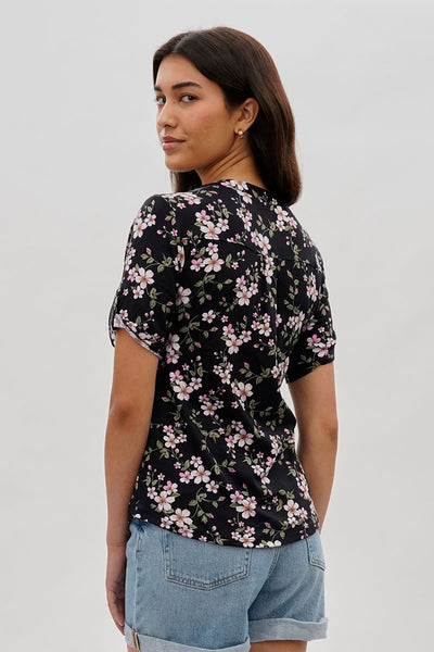 International INC Company Floral Short Sleeve Blouse - Black - Womens Shirts & Blouses - Fairweather