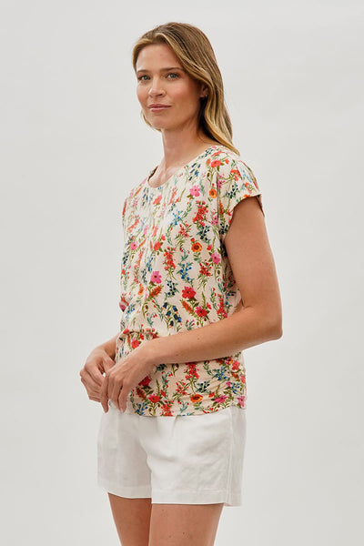 International INC Company Floral Ruched Side Blouse - Cream - Womens Shirts & Blouses - Fairweather