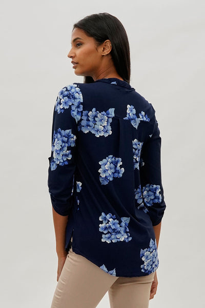 International INC Company Floral Roll Up Sleeve Blouse - Navy - Womens Shirts & Blouses - Fairweather