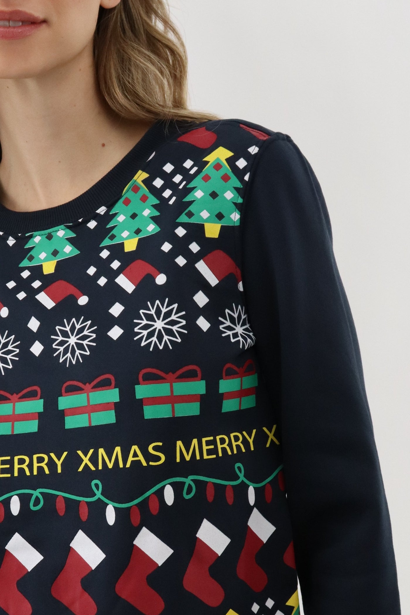 Festive Stockings Christmas Sweater - Navy - Womens Christmas Sweaters - Fairweather