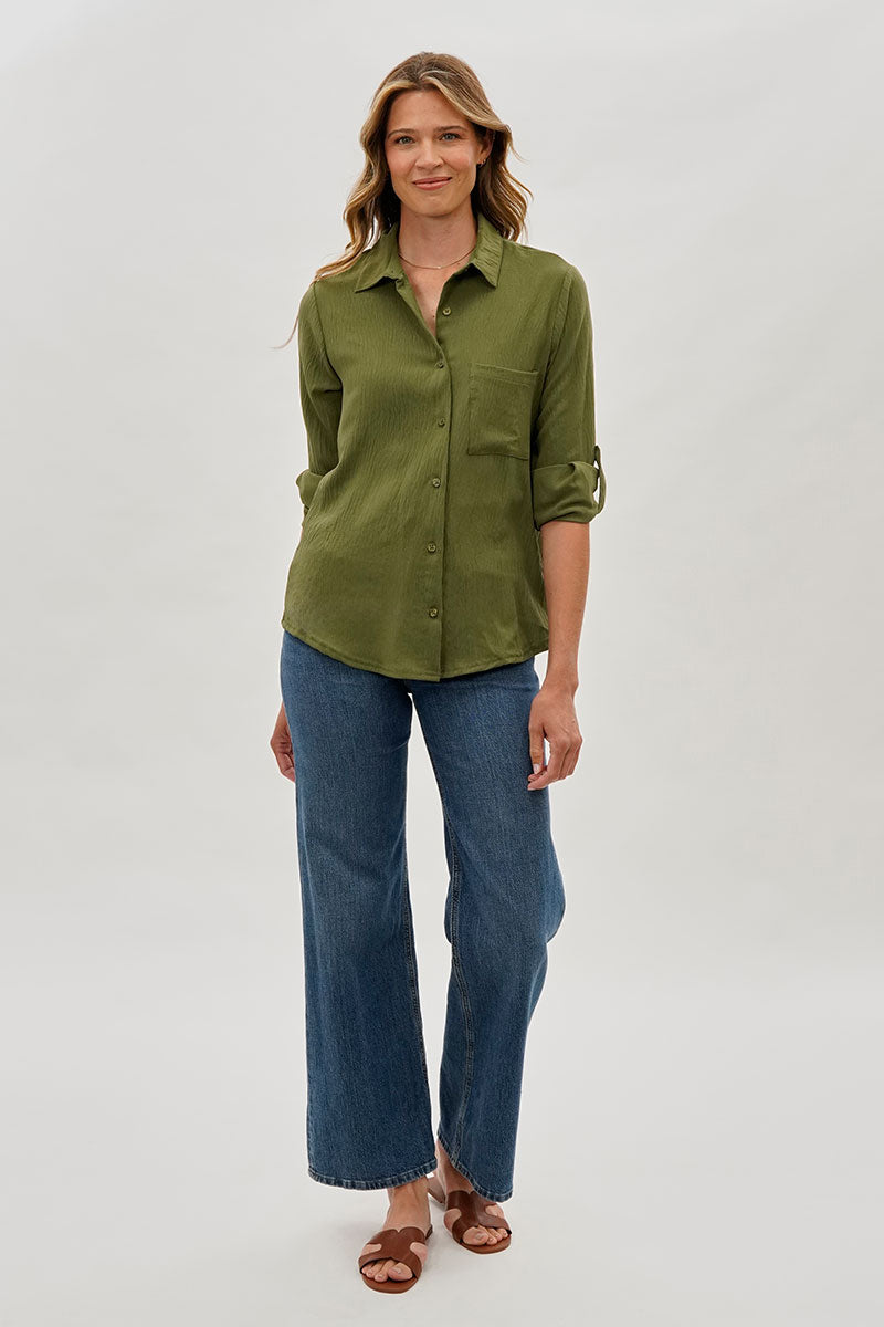 Stylexchange Vintage Classic Button Down Shirt - Olive - Womens Shirts & Blouses - Fairweather