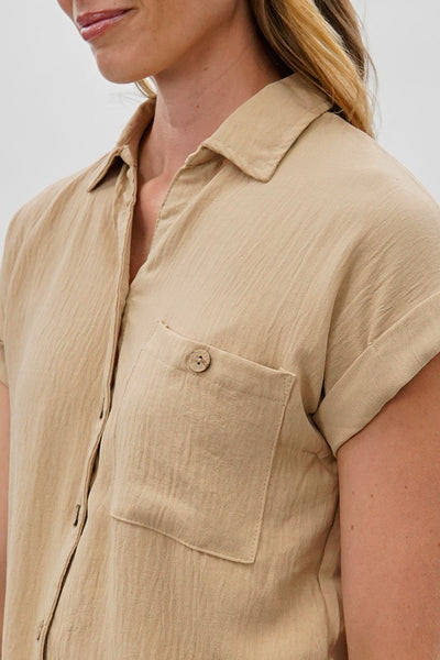Sylexchange Vintage Short Sleeve Button Down Shirt - Beige - Womens Shirts & Blouses - Fairweather