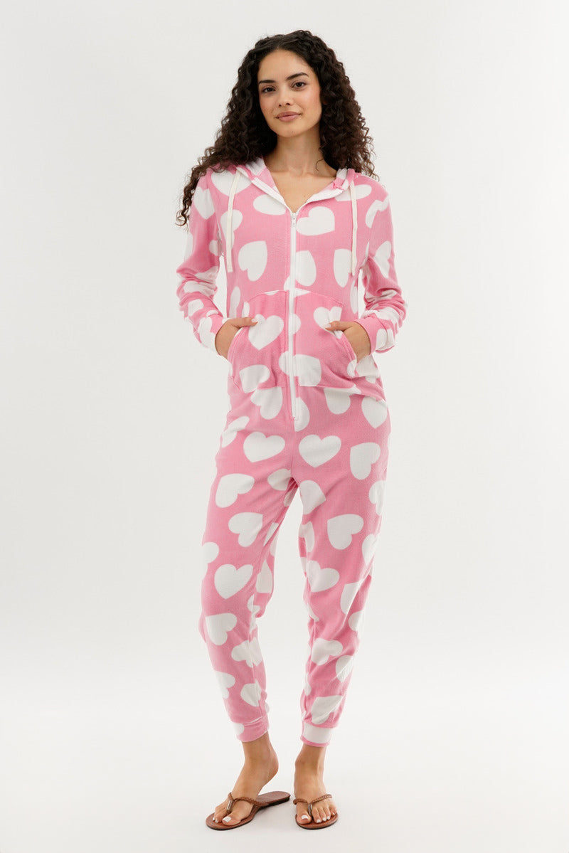 Canada Weather Gear Heart Pattern Fleece Onesie - Pink