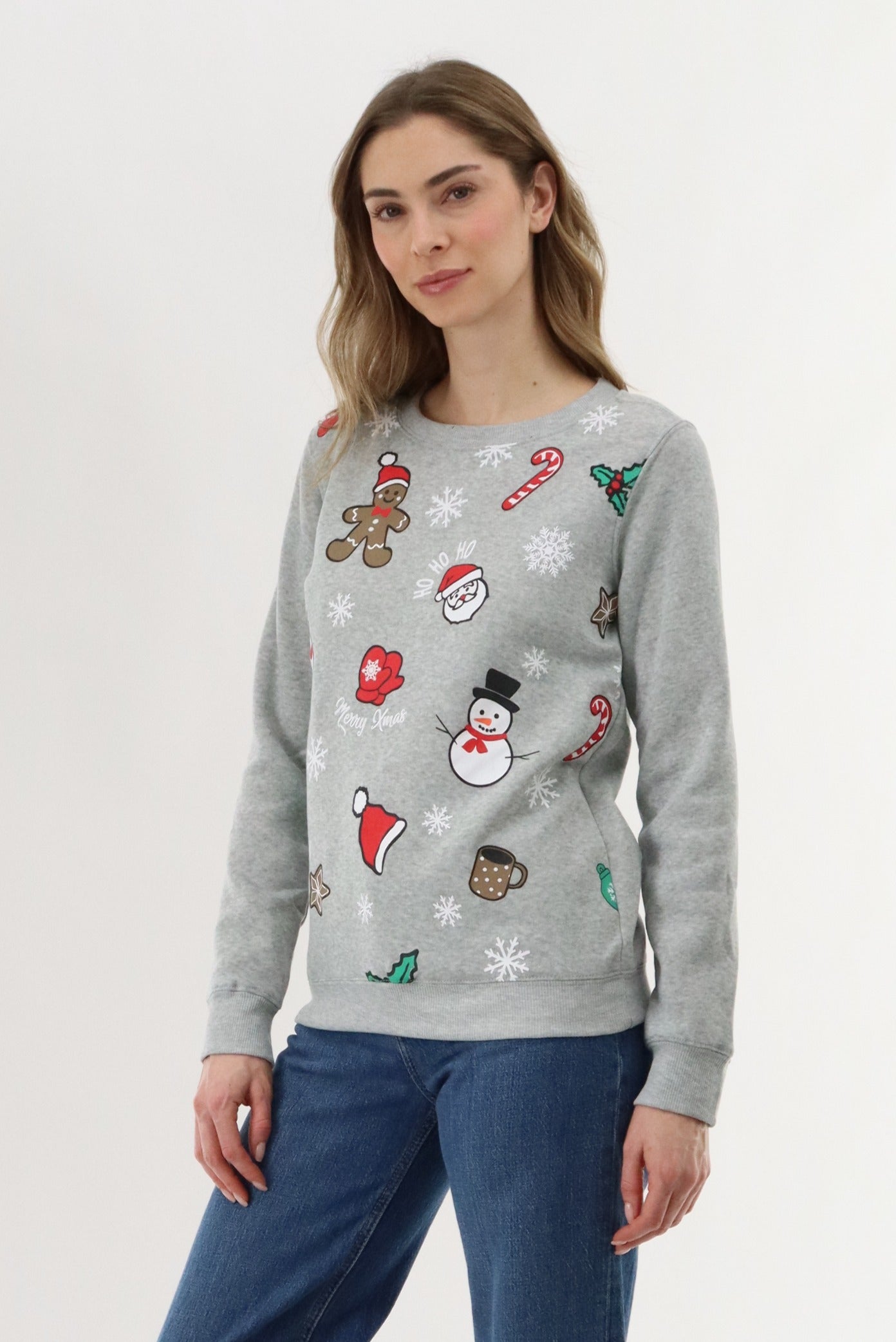 Festive Printed Christmas Sweater - Grey - Womens Christmas Sweaters - Fairweather