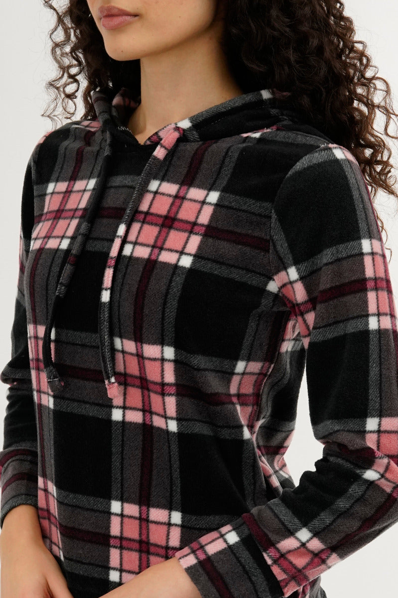 Canada Weather Gear Plaid Hooded Pajama Top - Black