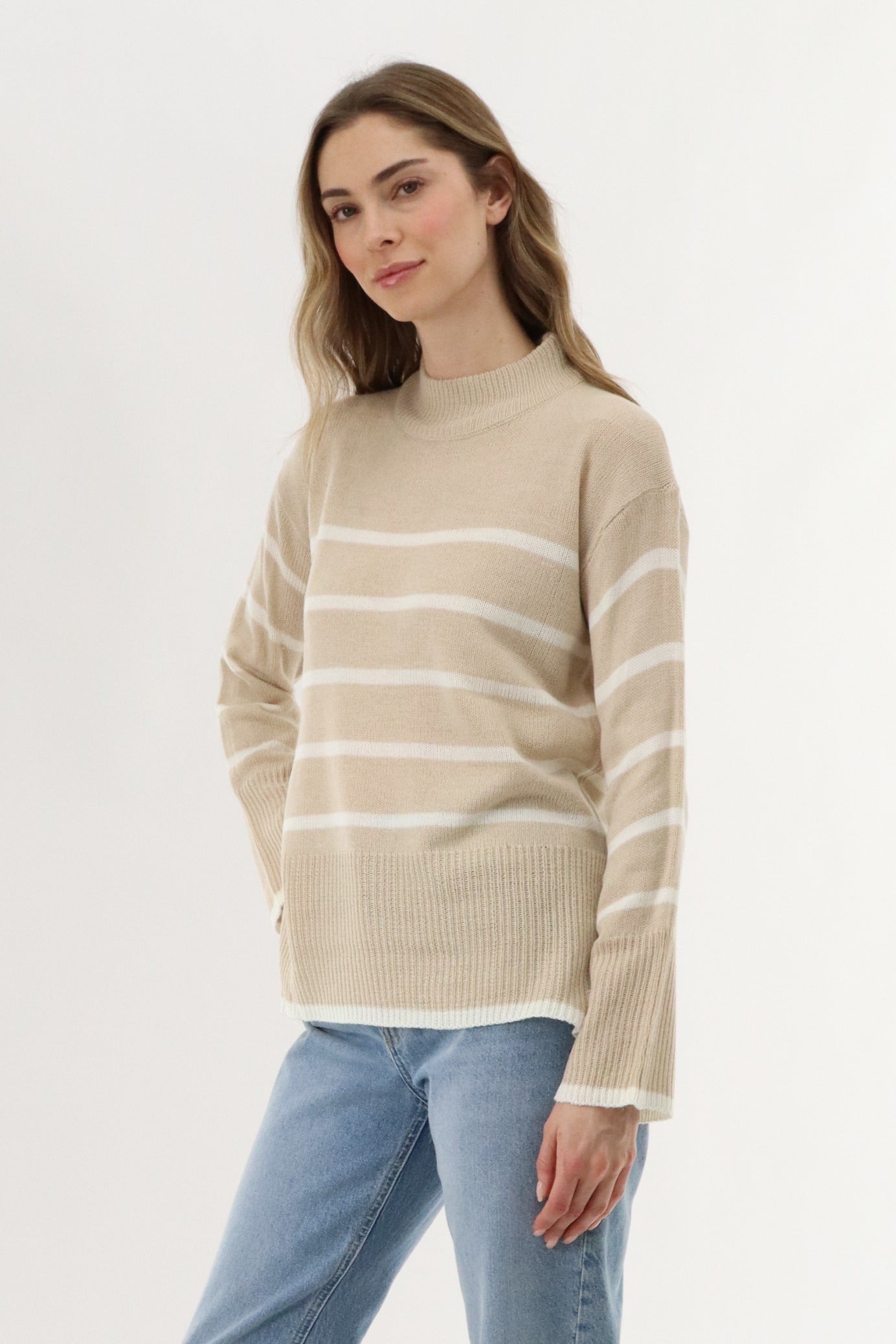 Beechers Brook Striped Knit Pullover Sweater - Beige - Womens Pullover Sweaters - Fairweather