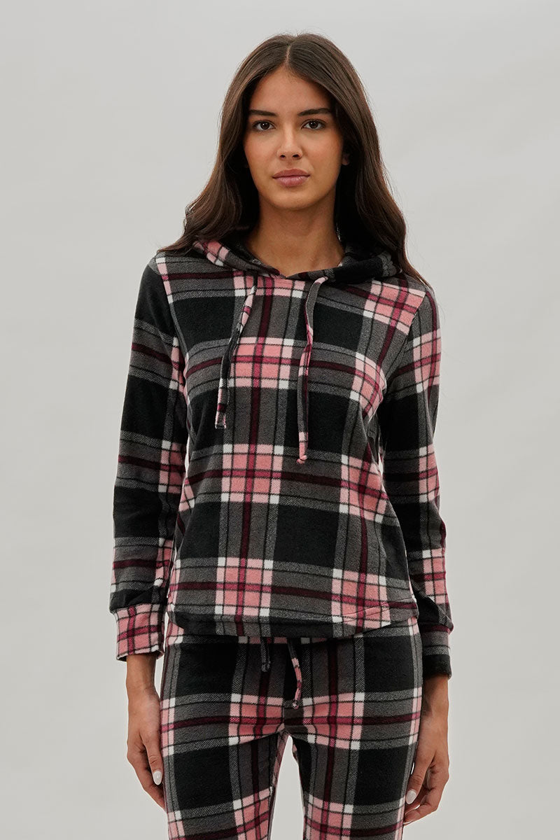 Canada Weather Gear Plaid Hooded Pajama Top - Black - Womens Pajamas - Fairweather