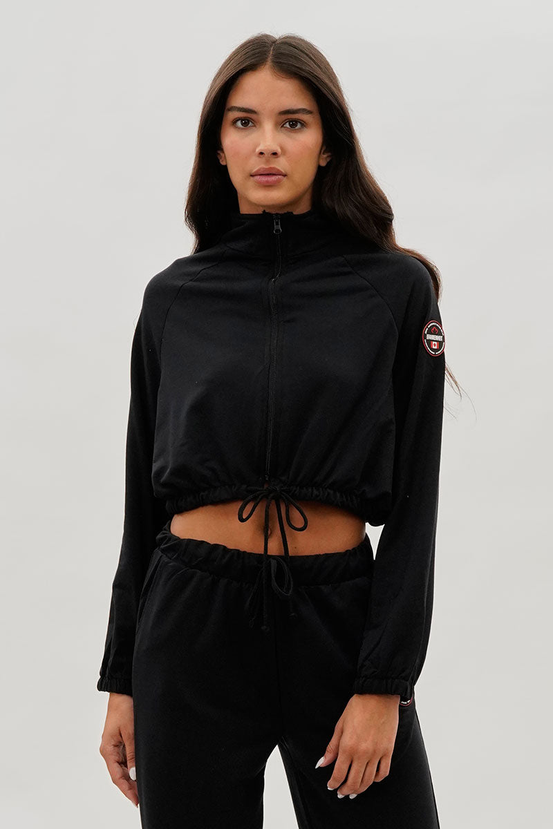 Fahrenheit Cropped Drawstring Lightweight Jacket - Black - Womens Long Sleeve Tops - Fairweather