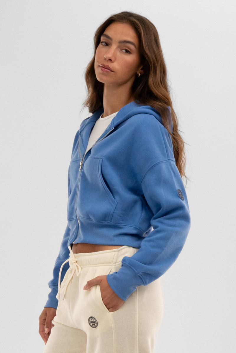 Fahrenheit Cropped Zip Up Hoodie - Blue - Womens Hoodies & Sweatshirts - Fairweather