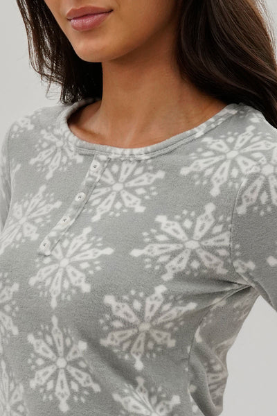 Canada Weather Gear Snowflake Print Henley Pajama Top - Grey - Womens Pajamas - Fairweather