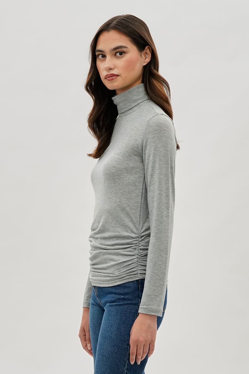 Magazine Cinched Side Turtleneck Long Sleeve Top - Grey - Womens Long Sleeve Tops - Fairweather