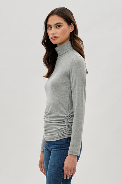 Magazine Cinched Side Turtleneck Long Sleeve Top - Grey - Womens Long Sleeve Tops - Fairweather