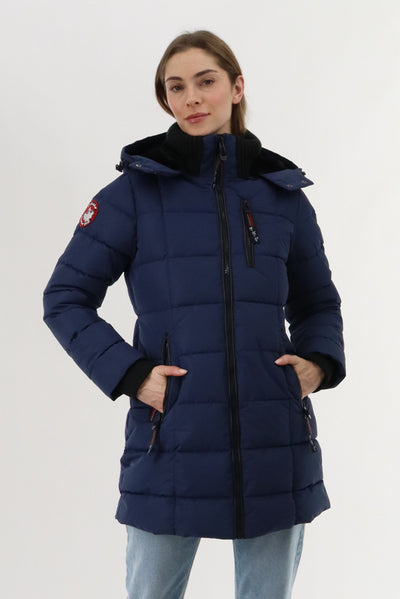 Canada Weather Gear Knit Collar Quilted Puffer Parka - Navy - Womens Parka Jackets - Fairweather
