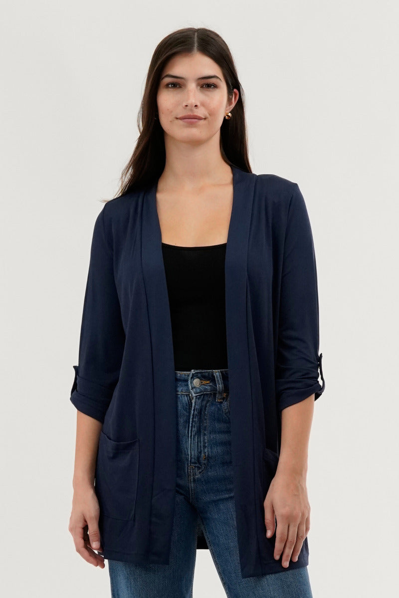 International INC Company Roll Up Sleeve Wrap Cardigan - Navy