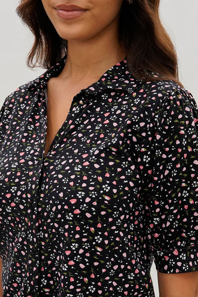 International INC Company Floral Puffer Sleeve Blouse - Black - Womens Shirts & Blouses - Fairweather
