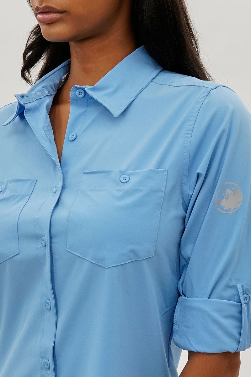 Canada Weather Gear Button Up Utility Shirt - Blue - Womens Shirts & Blouses - Fairweather