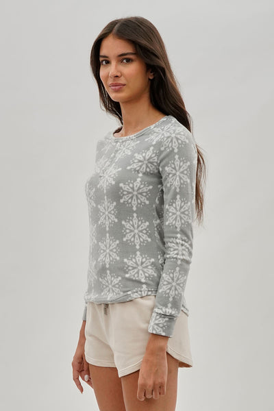 Canada Weather Gear Snowflake Print Henley Pajama Top - Grey - Womens Pajamas - Fairweather