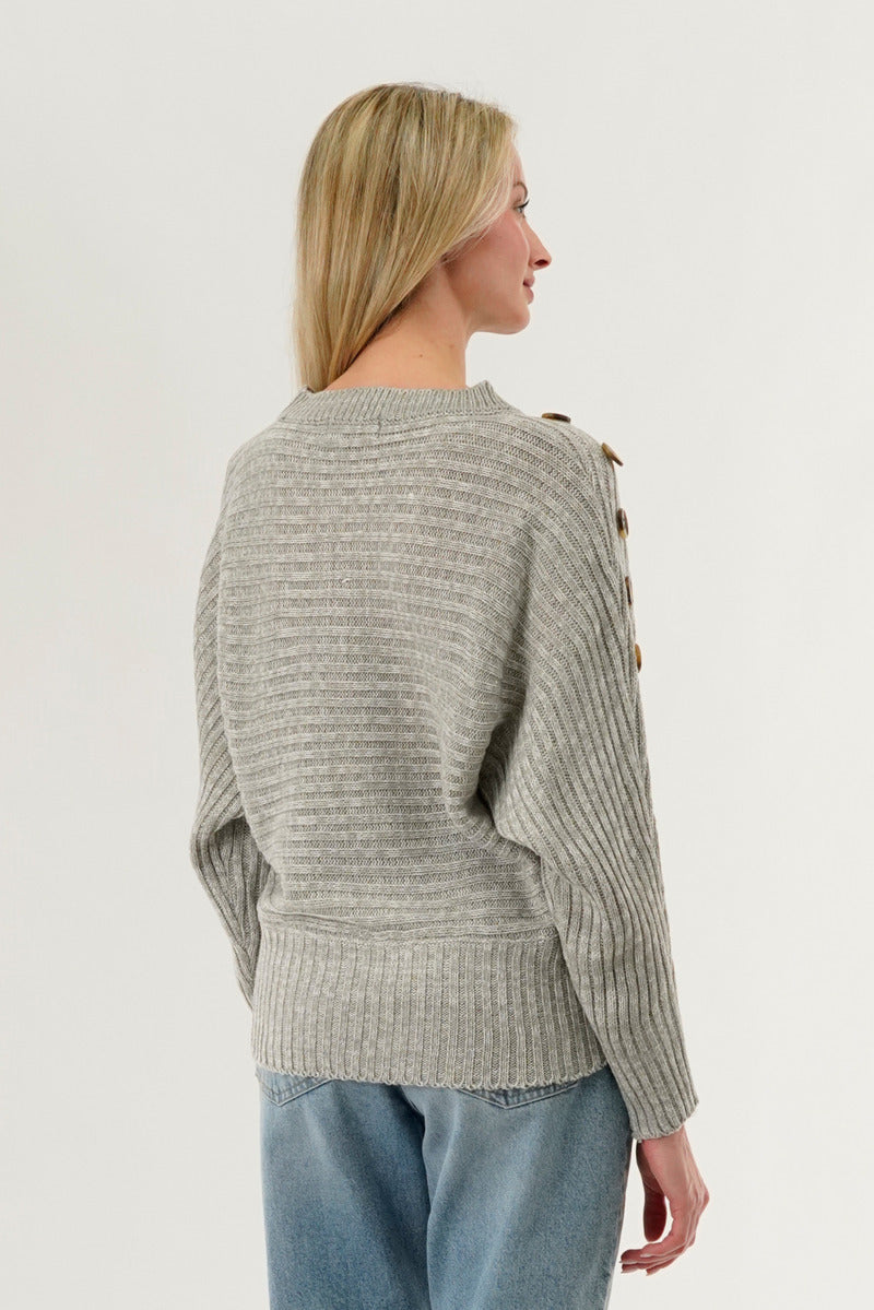 International INC Company Ribbed Button Detail Pullover Sweater - Stone - Womens Pullover Sweaters - Fairweather