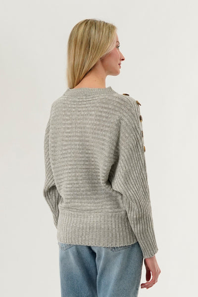 International INC Company Ribbed Button Detail Pullover Sweater - Stone - Womens Pullover Sweaters - Fairweather