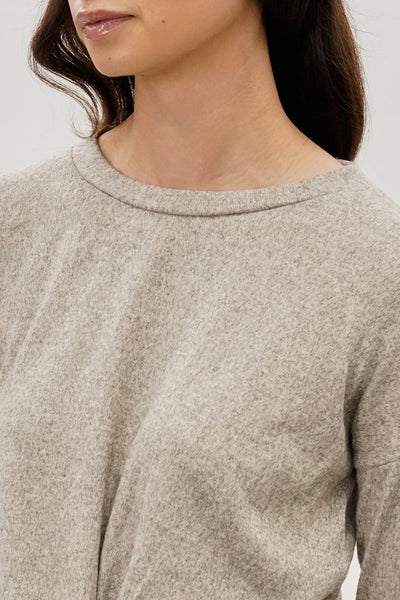 Fahrenheit Front Twist Drop Shoulder Long Sleeve Top - Cream - Womens Long Sleeve Tops - Fairweather