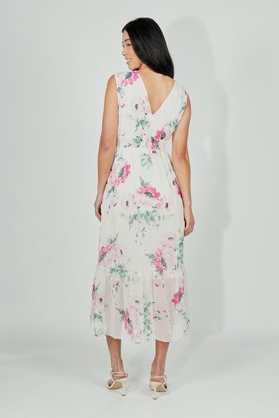 Limite Floral Smocked Waist Maxi Dress - White - Womens Maxi Dresses - Fairweather