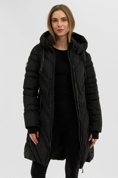 Canada Weather Gear Chevron Quilted Long Parka Jacket - Black - Womens Parka Jackets - Fairweather