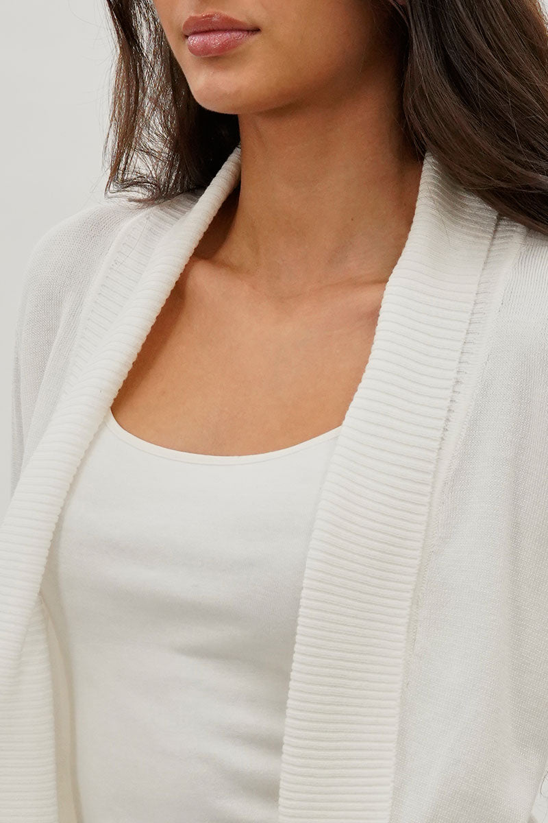 Beechers Brook 3/4 Sleeve Open Shrug Cardigan - White - Womens Cardigans - Fairweather