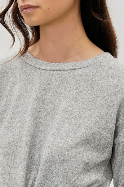 Fahrenheit Front Twist Drop Shoulder Long Sleeve Top - Grey - Womens Long Sleeve Tops - Fairweather