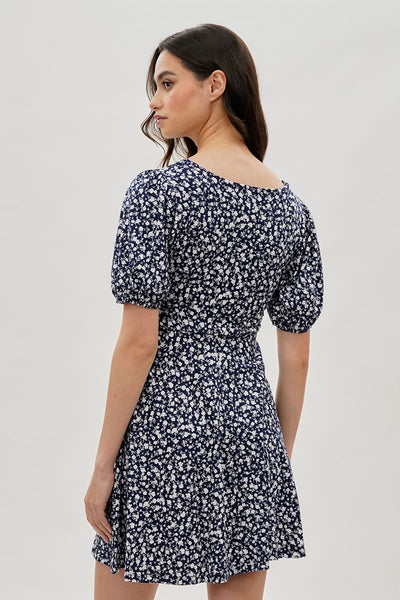 Costa Blanca Floral Puff Sleeve Day Dress - Navy - Womens Day Dresses - Fairweather