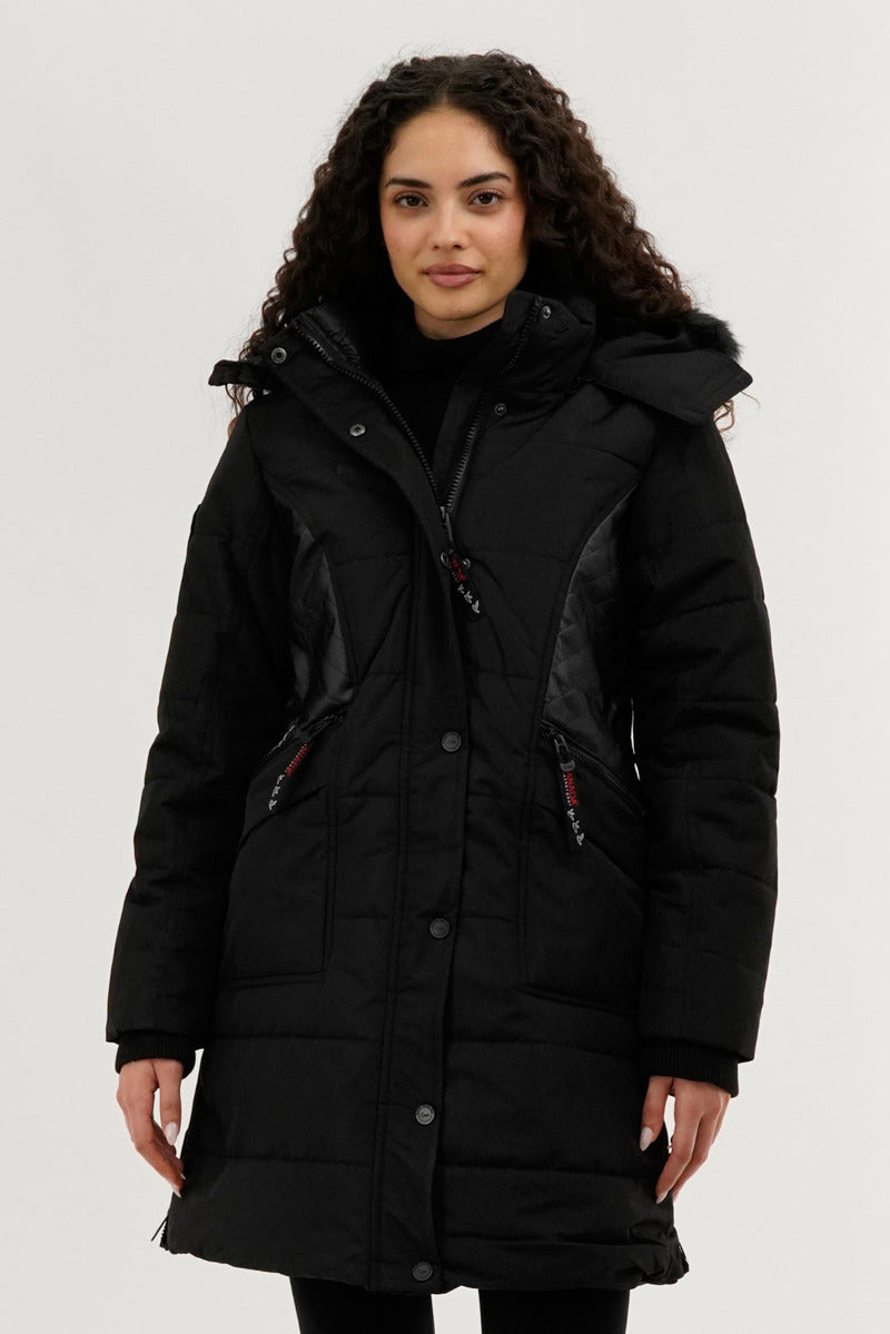 Canada Weather Gear Vegan Leather Insert Parka Jacket - Black