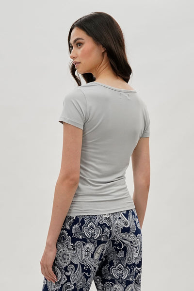 Costa Blanca Square Neck Tee - Grey - Womens Tees & Tank Tops - Fairweather