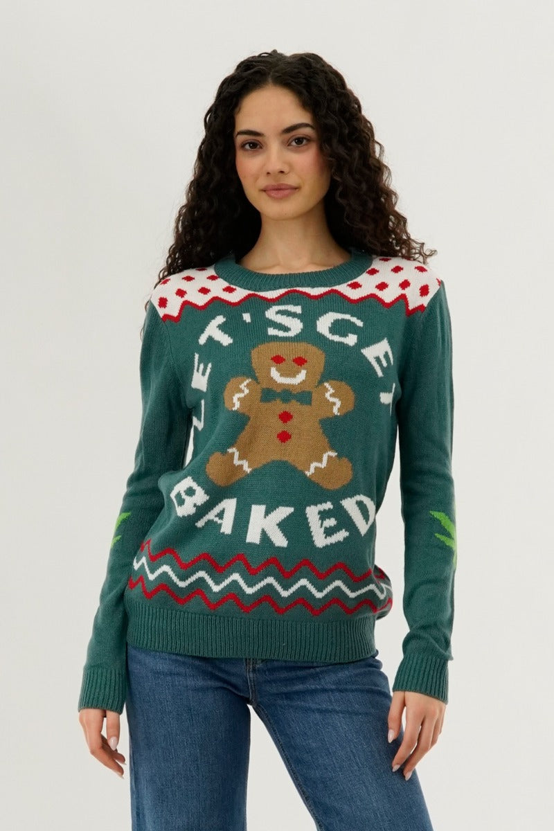 Festive Let's Get Baked Christmas Sweater - Green - Womens Christmas Sweaters - Fairweather