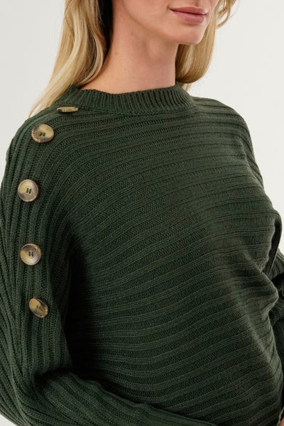 International INC Company Ribbed Button Detail Pullover Sweater - Olive - Womens Pullover Sweaters - Fairweather