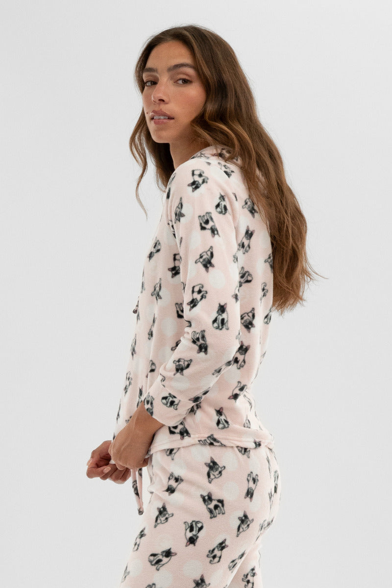 Canada Weather Gear Dog Print Hooded Pajama Top - Blush - Womens Pajamas - Fairweather