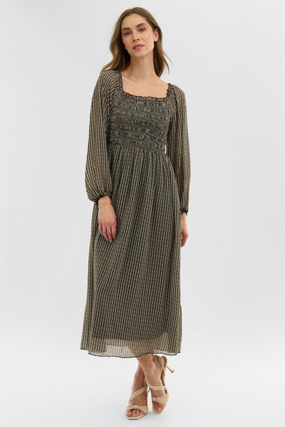 Costa Blanca Long Sleeve Smocked Maxi Dress - Black - Womens Maxi Dresses - Fairweather