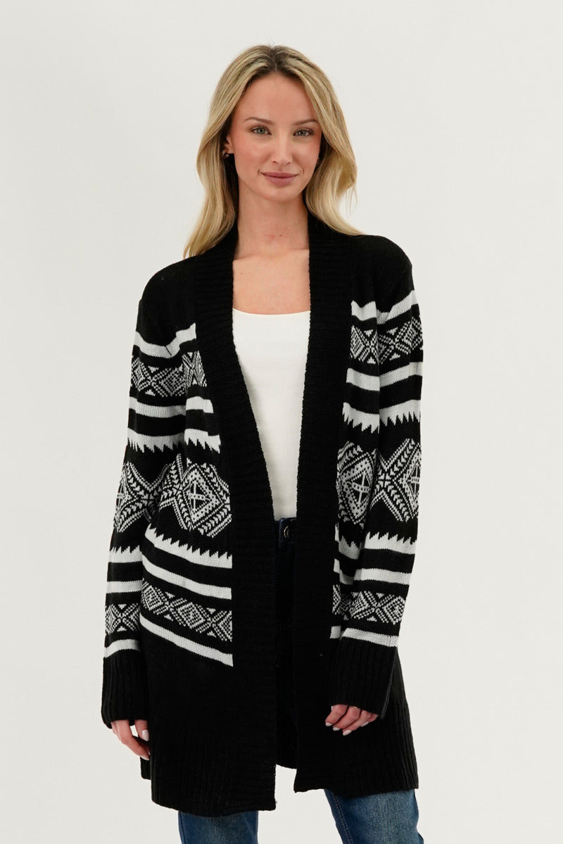 Canada Weather Gear Fair Isle Print Cardigan - Black - Womens Cardigans - Fairweather
