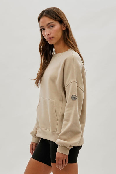 Fahrenheit Drop Shoulder Kangaroo Pocket Sweatshirt - Beige - Womens Hoodies & Sweatshirts - Fairweather