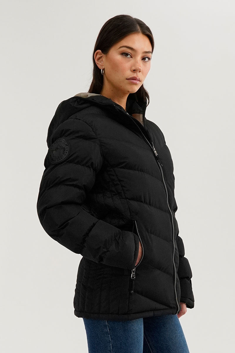 Canada Weather Gear Chevron Quilted Bomber Jacket - Black - Womens Bomber Jackets - Fairweather