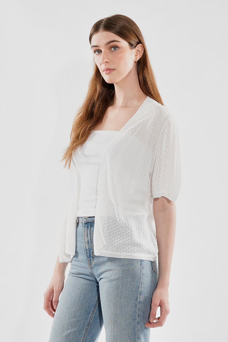 Beechers Brook Short Sleeve Open Shrug Cardigan - White - Womens Cardigans - Fairweather