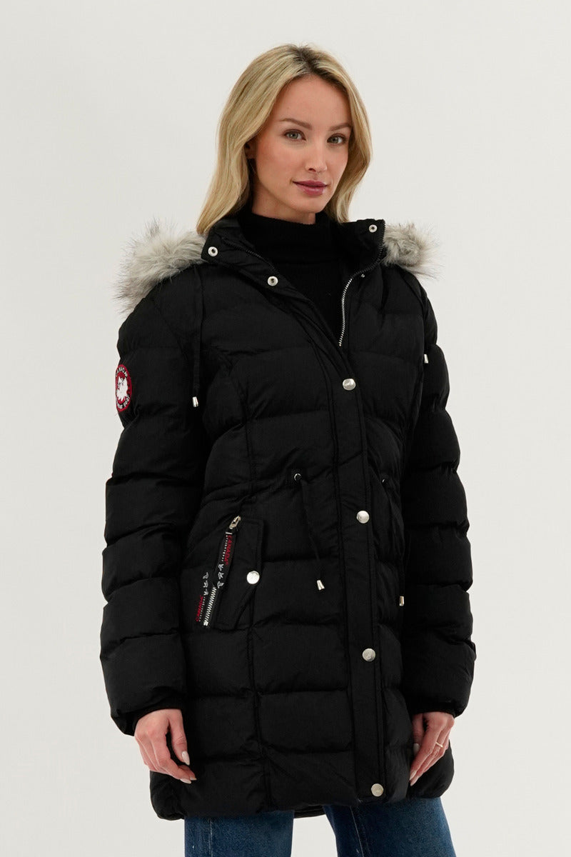 Canada Weather Gear Tie Waist Puffer Parka Jacket - Black - Womens Parka Jackets - Fairweather