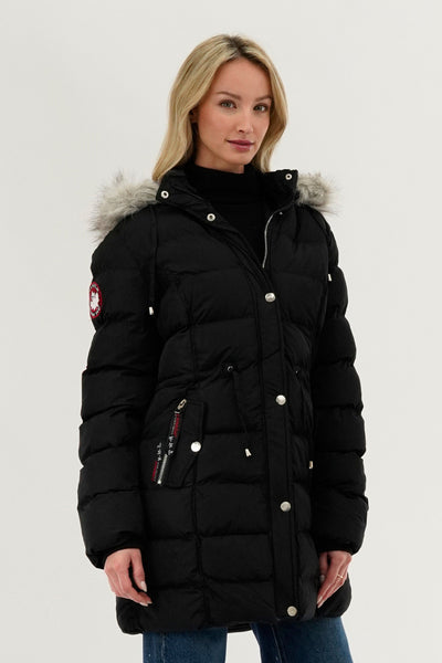 Canada Weather Gear Tie Waist Puffer Parka Jacket - Black - Womens Parka Jackets - Fairweather