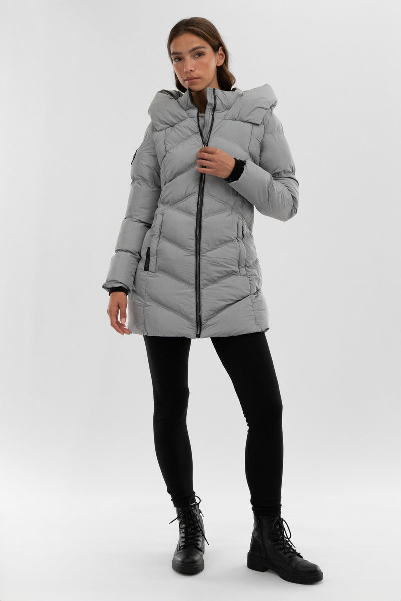 Canada Weather Gear Chevron Quilted Parka Jacket - Grey - Womens Parka Jackets - Fairweather