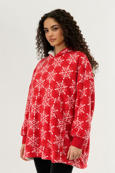 Canada Weather Gear Festive Print Oversided Hooded Pajama Top - Red - Womens Pajamas - Fairweather
